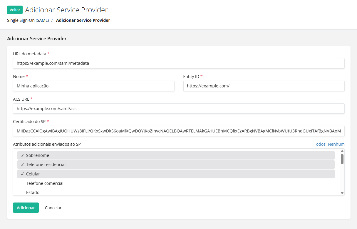 Cadastrar Service Provider
