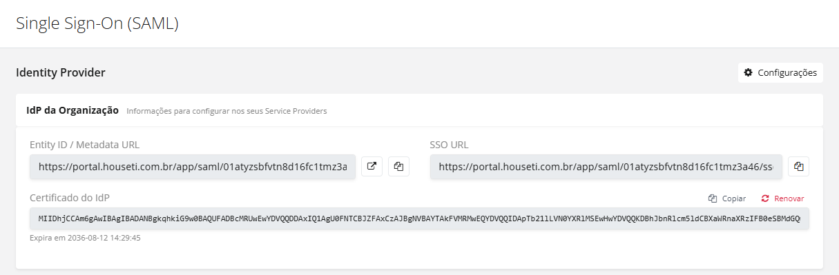 Configurar IdP na aplicação